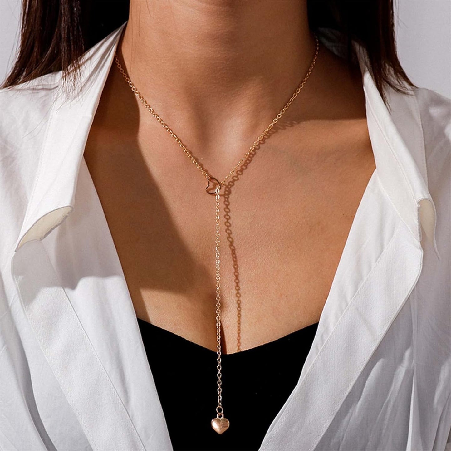 Collier Long Chaîne Lariat Collier En Forme De Y Avec Pendentif En Forme De Coeur Collier En Forme De Y Avec Pampilles Collier De Déclaration Bijoux Pour Femmes Filles