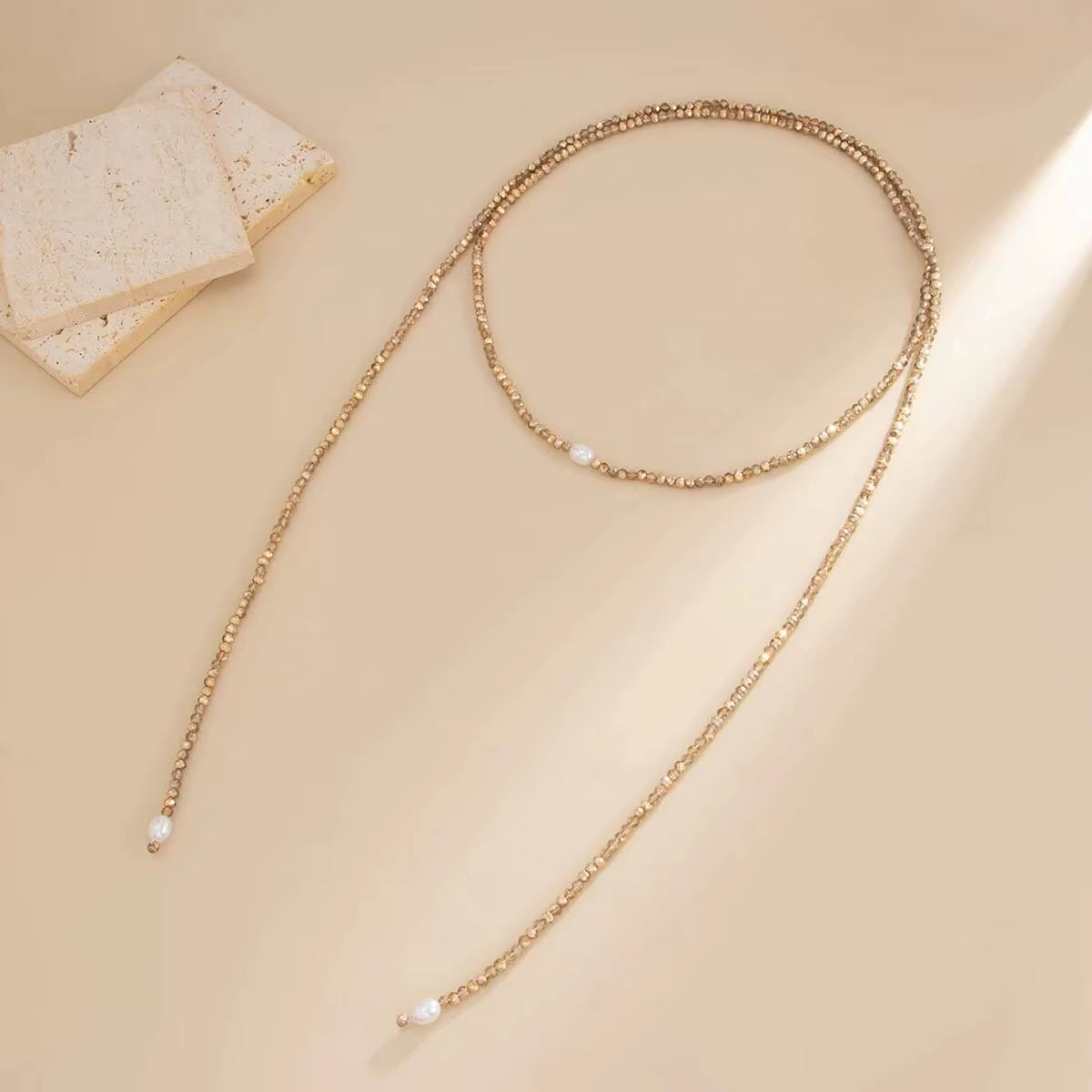 3 Styles Trendy Crystal Bead Chain Long Pendant Necklace Women Retro Multilayer Stacked Sweater Chain Neck Jewelry